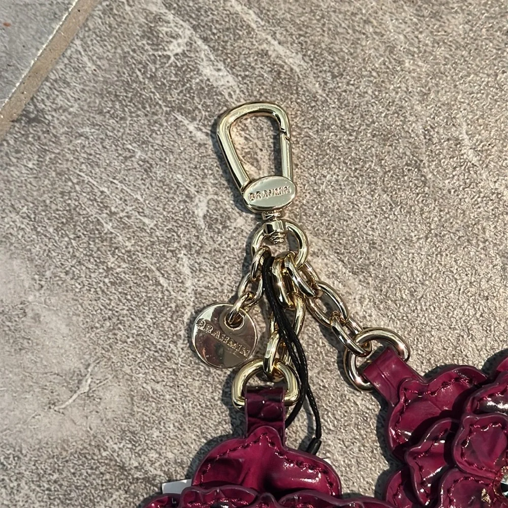 Brahmin Purple Flower Bag Charm Key Fob Keychain Flower Duo